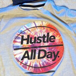 Old Navy Gray Shirt with Basketball and "Hustle All Day". - Size 14-16